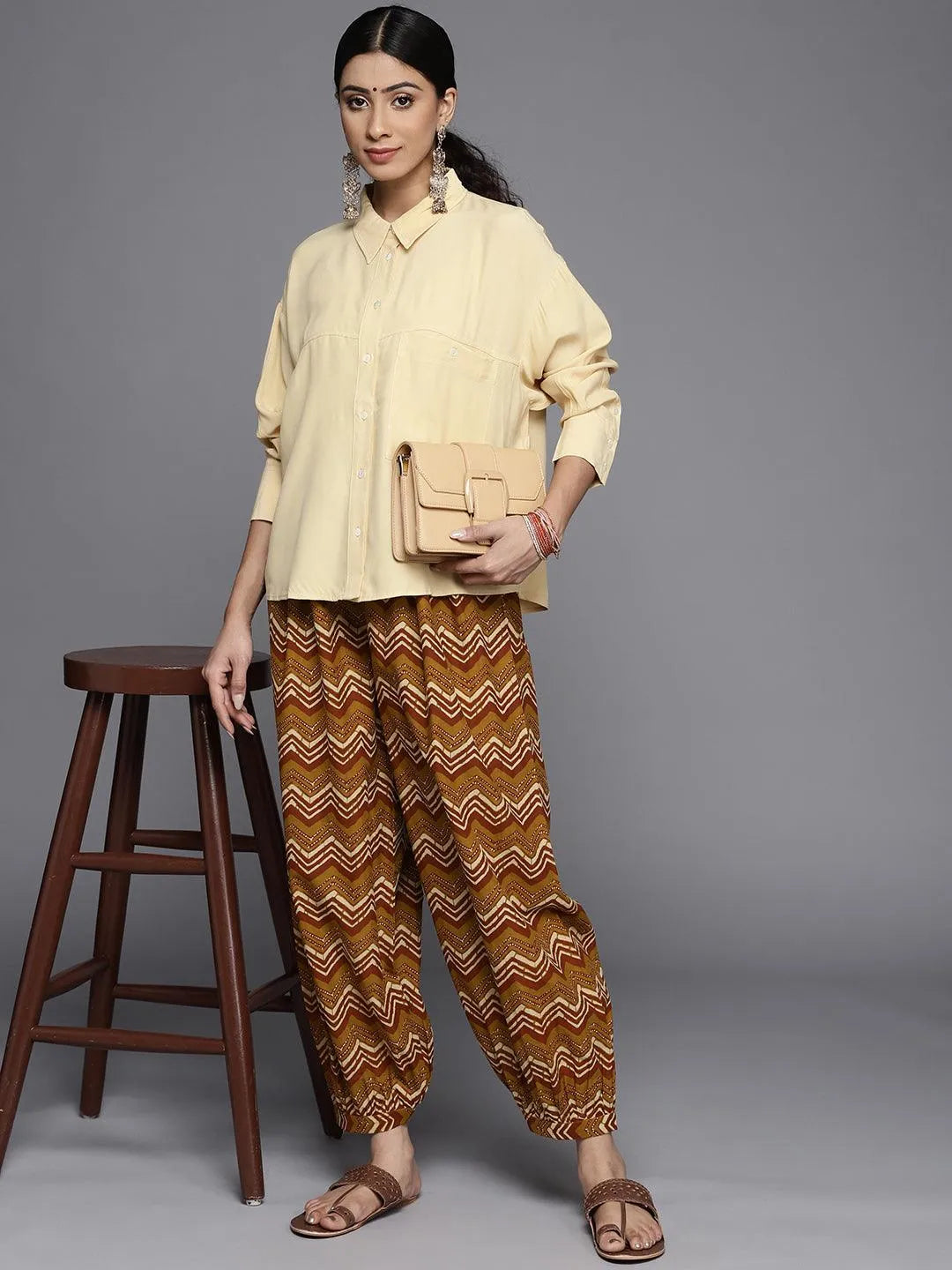 Mustard Printed Cotton Salwar Pants - Libas