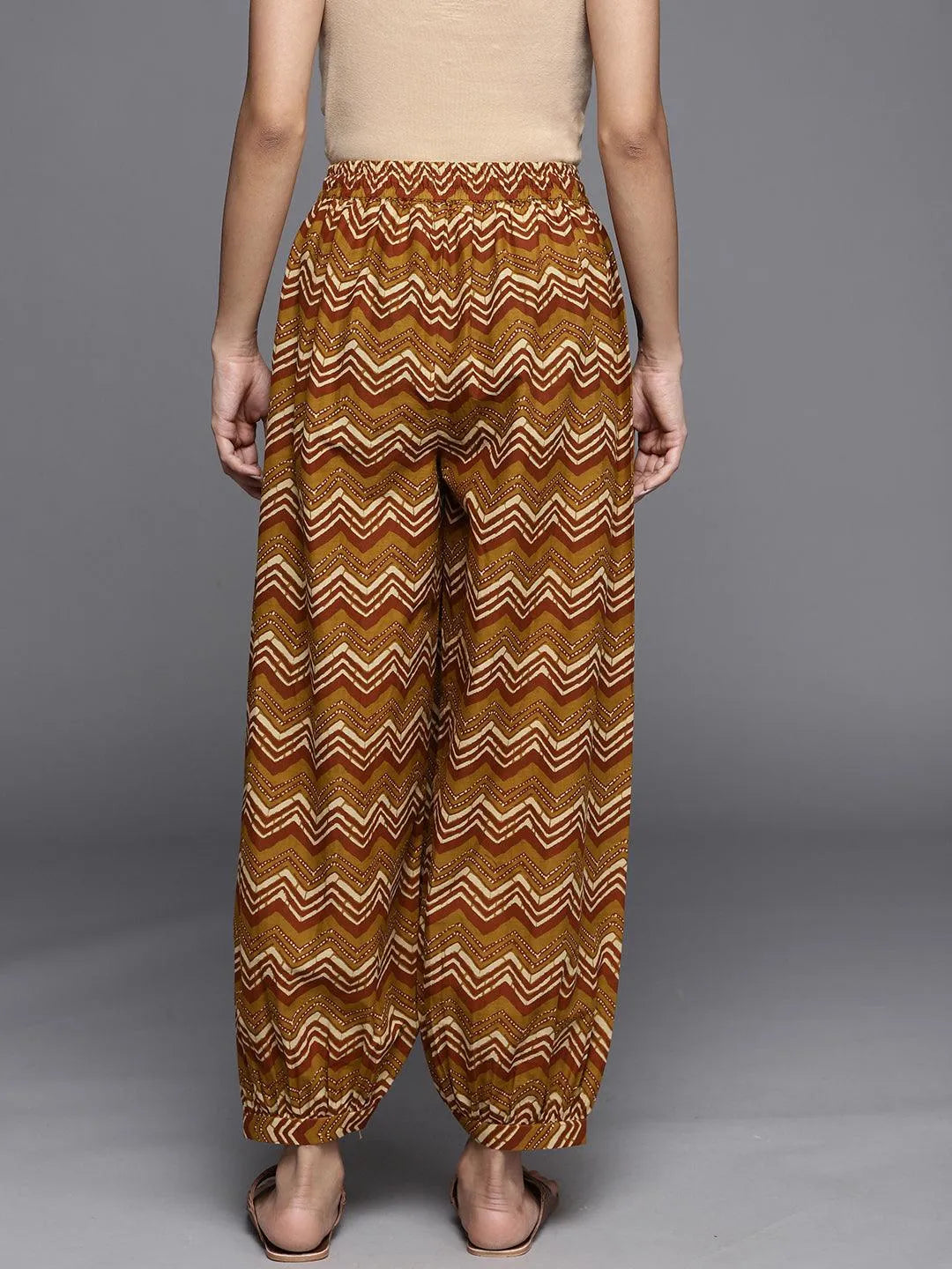 Mustard Printed Cotton Salwar Pants - Libas