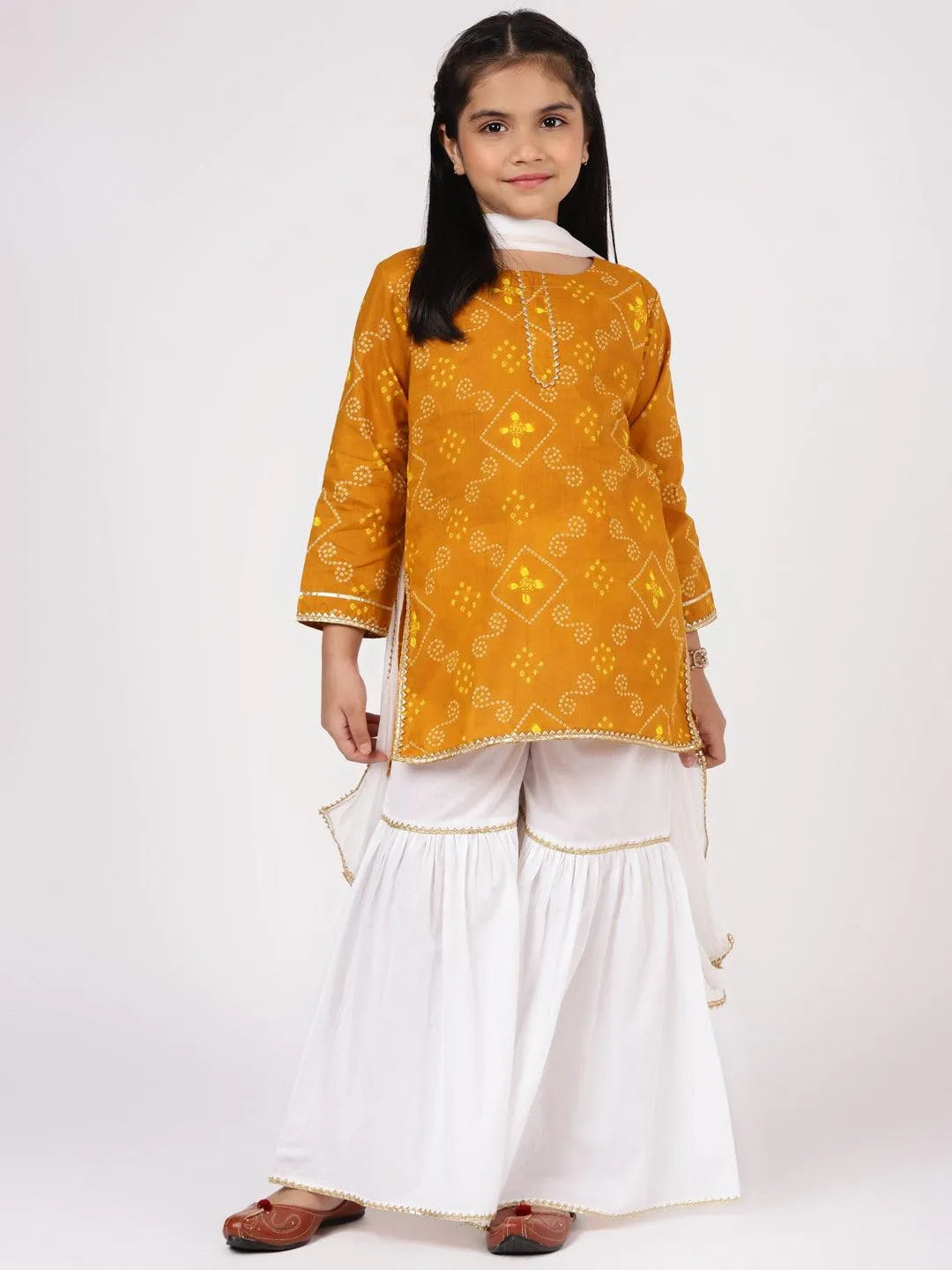 Mustard Printed Cotton Suit Set - Libas 