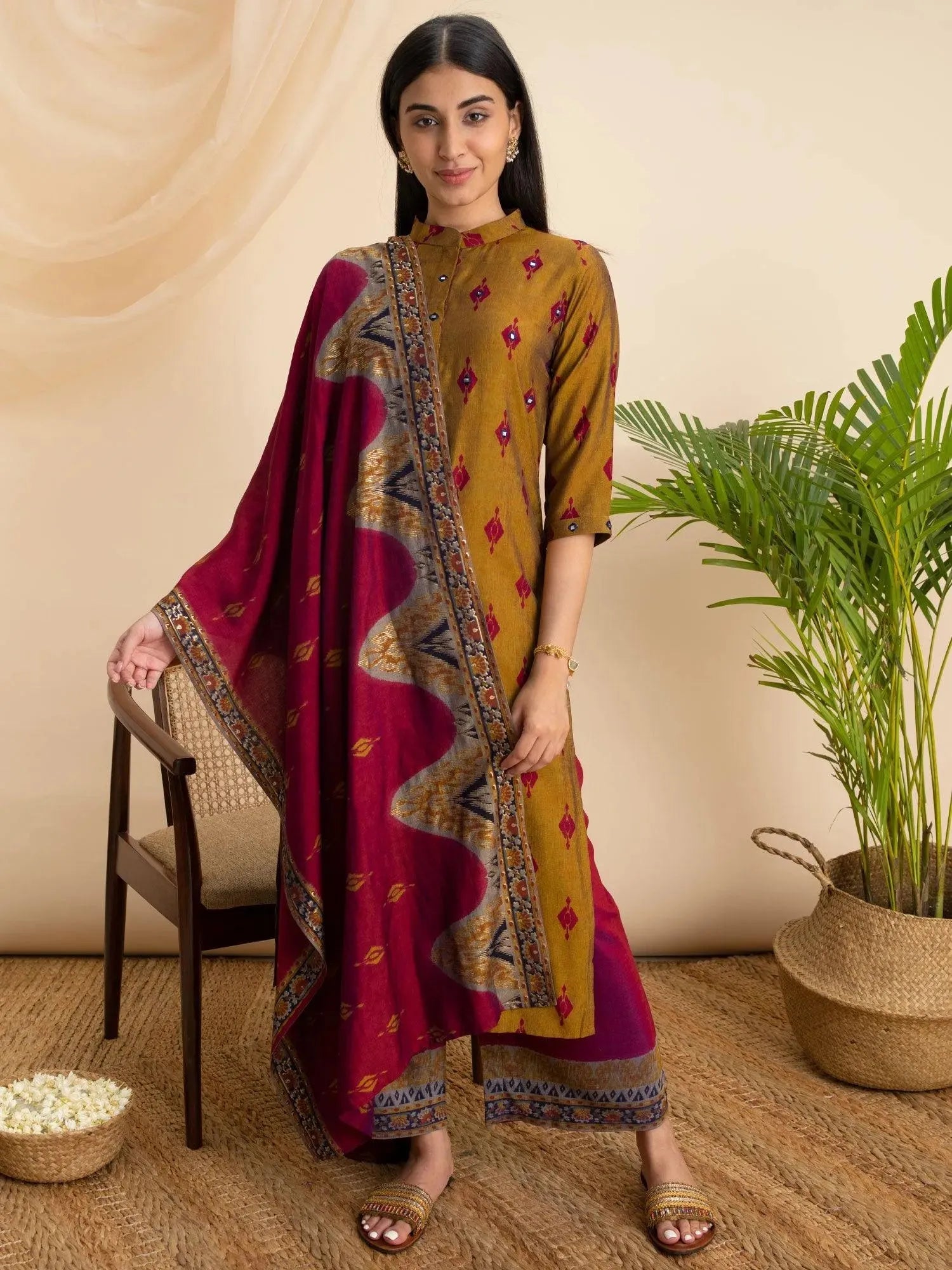 

Buy Mustard Printed Rayon Suit Set - 20087O- | Libas Ethnic Wear Online