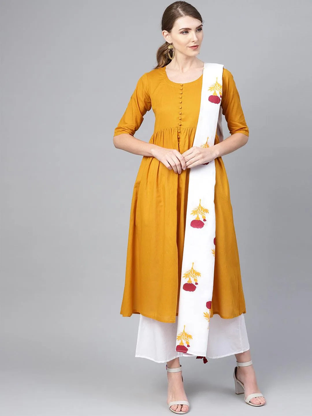 Mustard Solid Cotton Suit Set - Libas