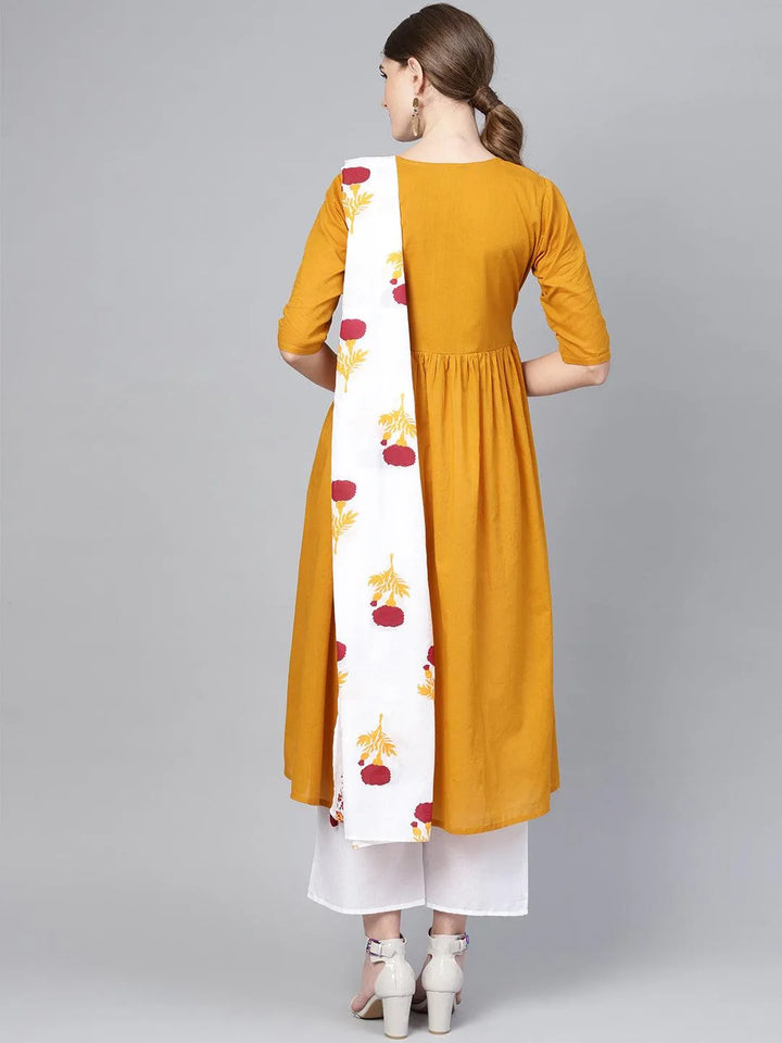 Mustard Solid Cotton Suit Set - Libas