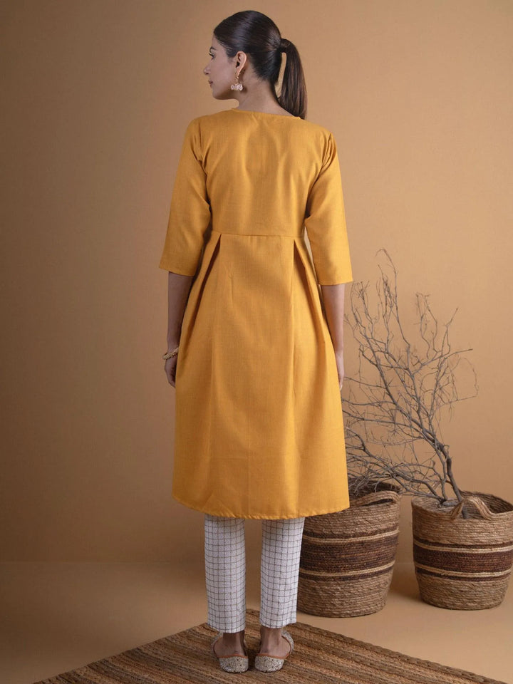 Mustard Solid Cotton Kurta - Libas