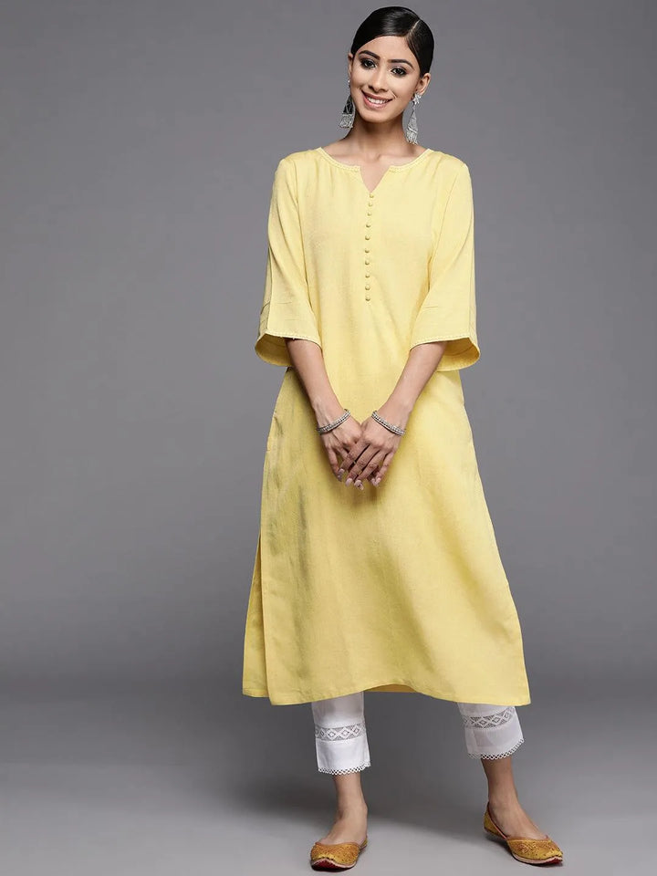 Mustard Solid Rayon Kurta - Libas