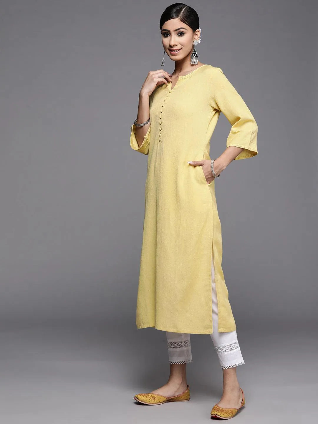 Mustard Solid Rayon Kurta - Libas 