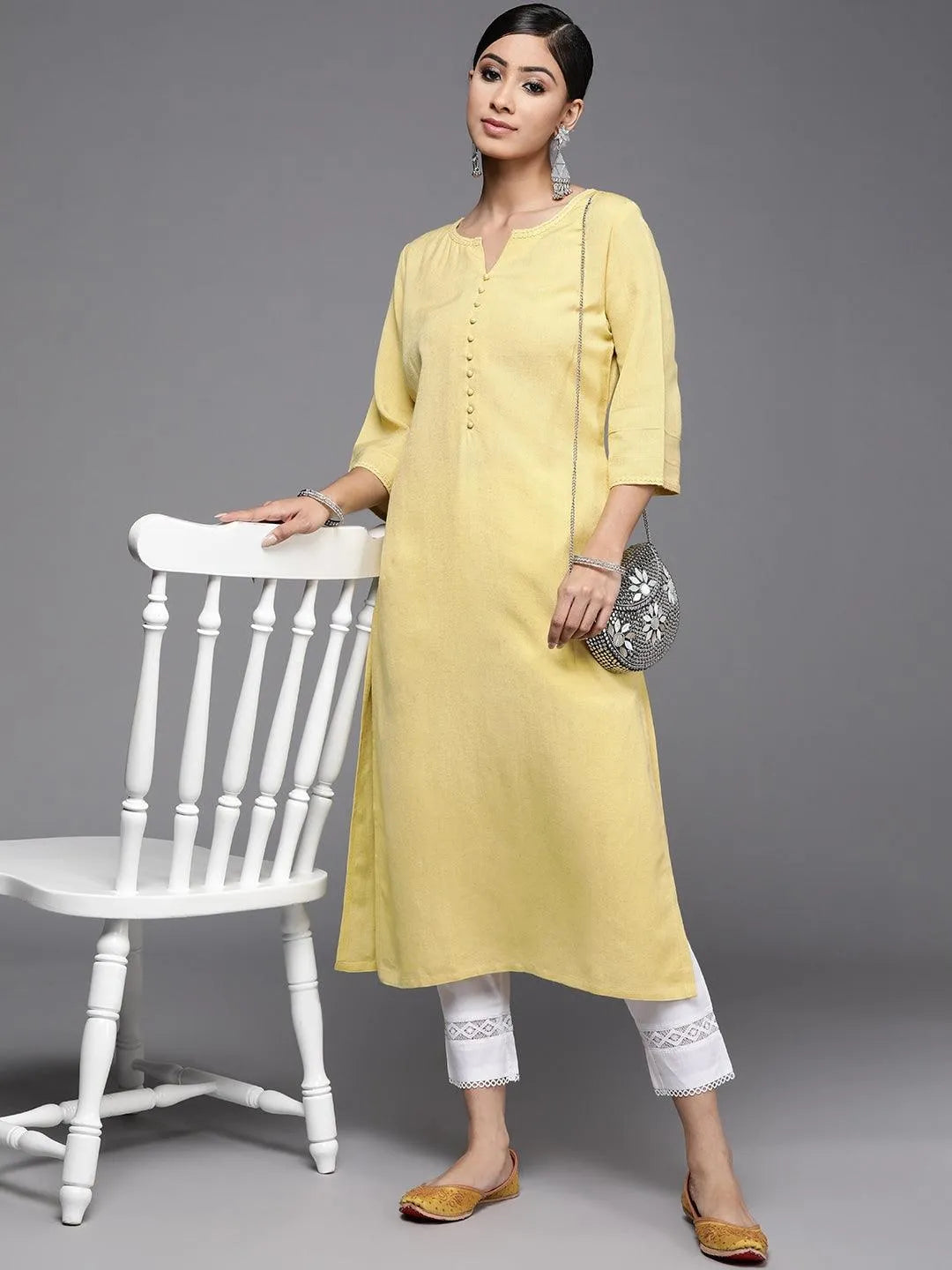 Mustard Solid Rayon Kurta - Libas 