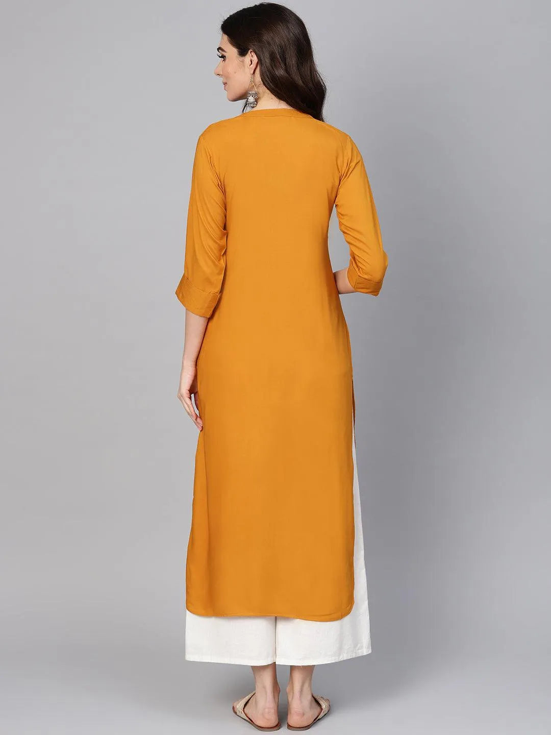 Mustard Solid Rayon Kurta - Libas