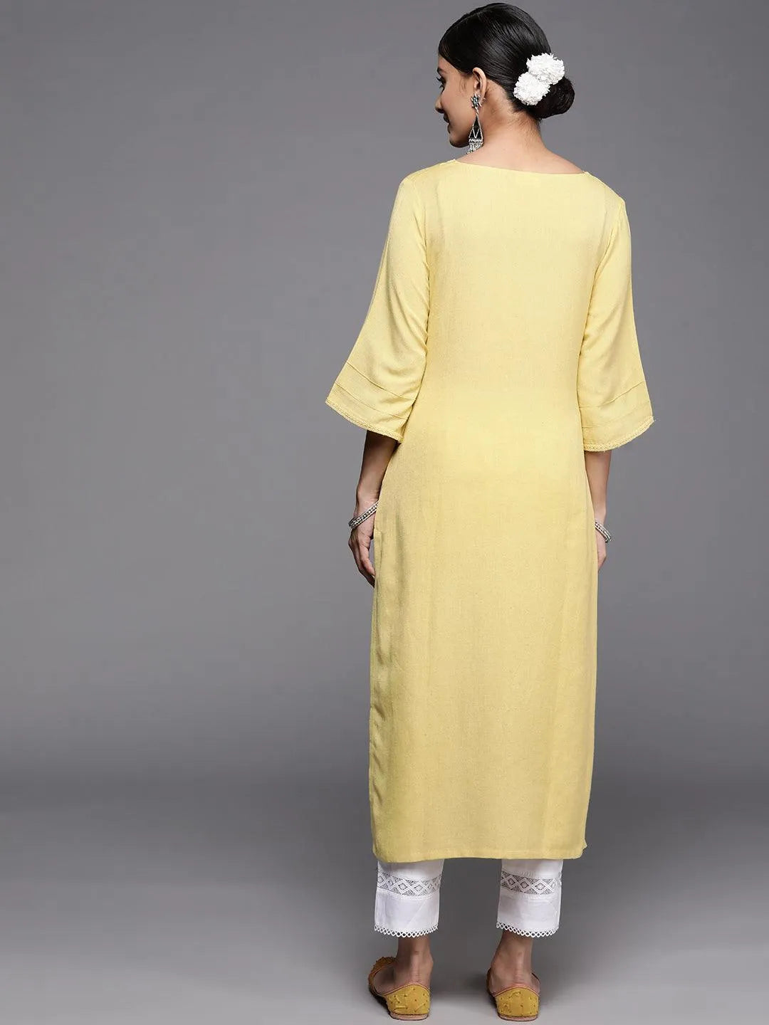 Mustard Solid Rayon Kurta - Libas 