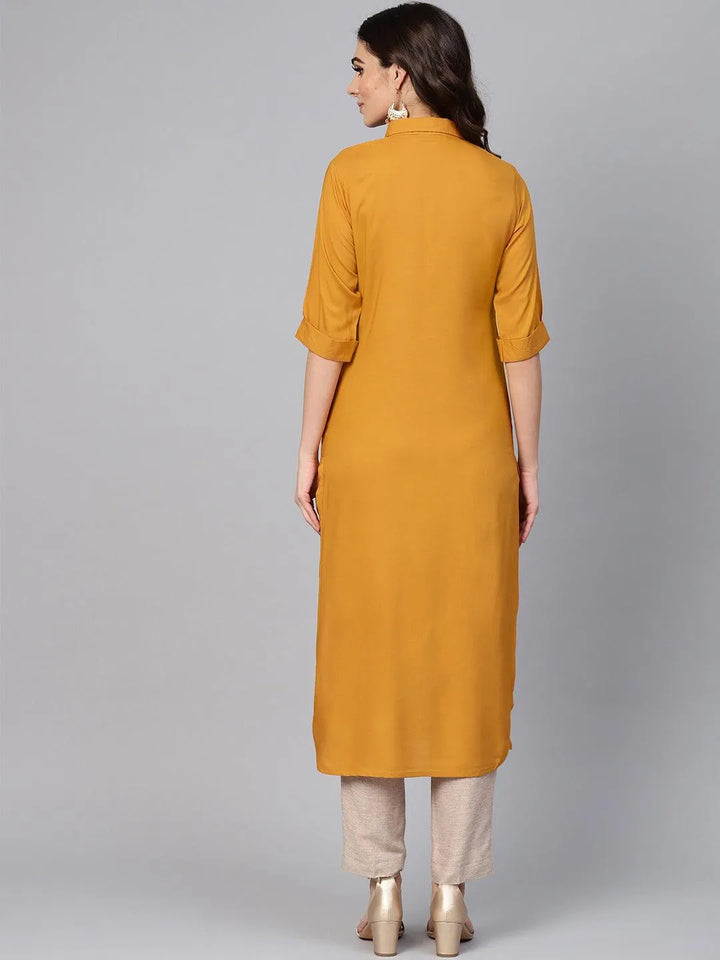 Mustard Solid Rayon Kurta - Libas