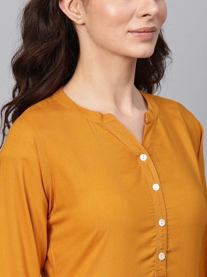 Mustard Solid Rayon Kurta - Libas