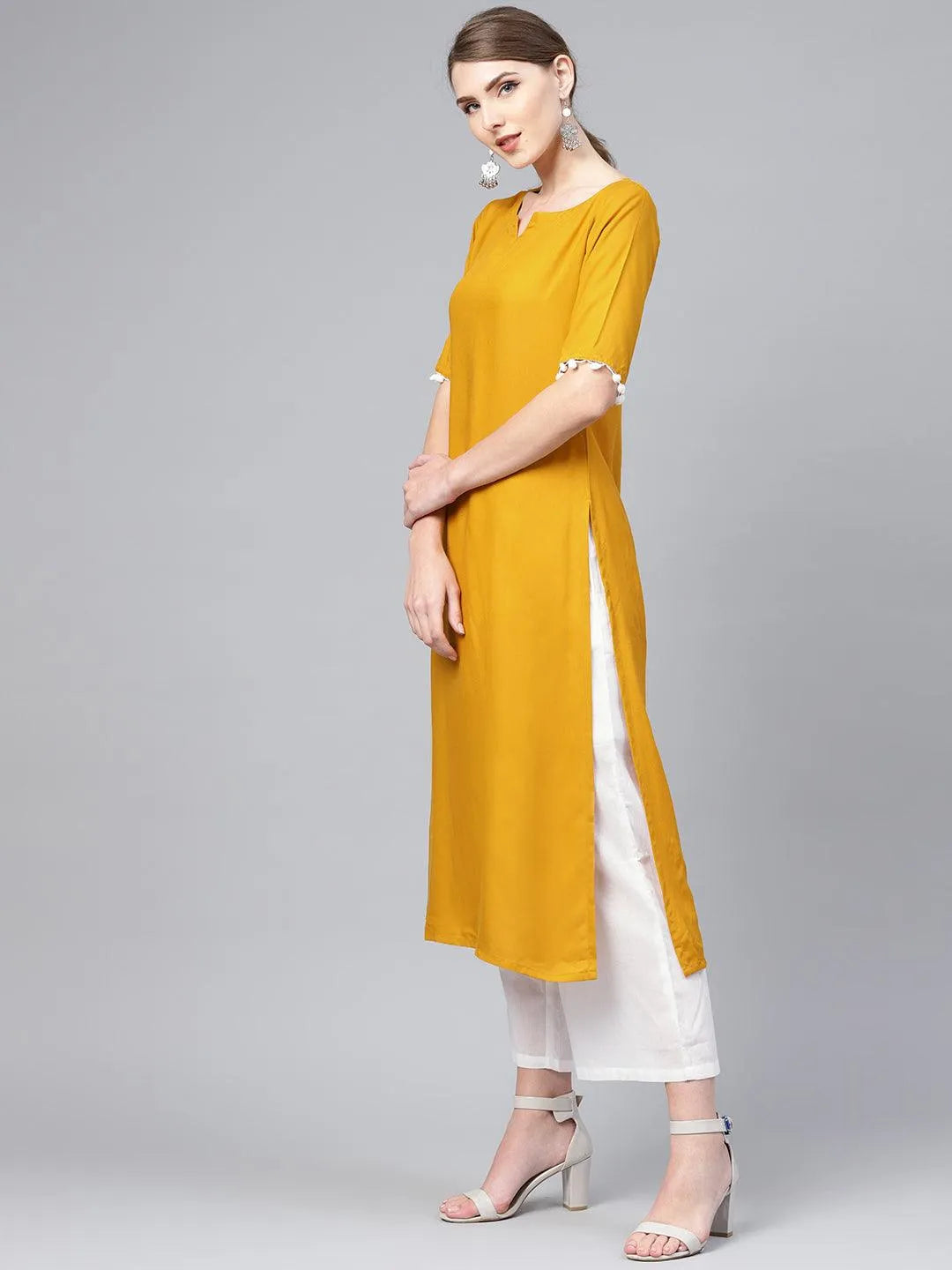 Mustard Solid Rayon Suit Set - Libas