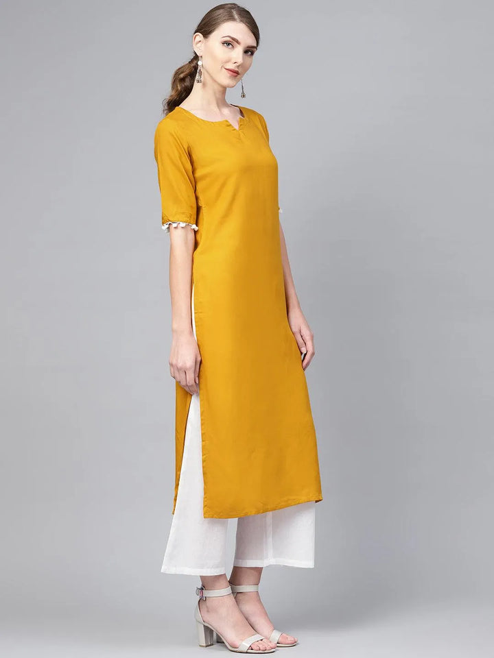 Mustard Solid Rayon Suit Set - Libas