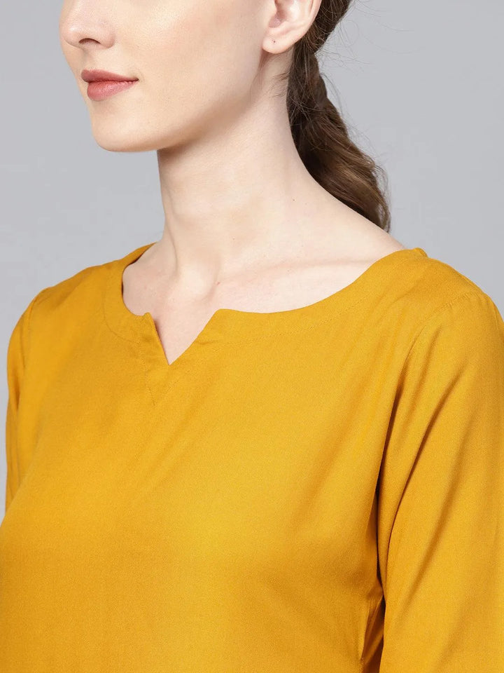 Mustard Solid Rayon Suit Set - Libas