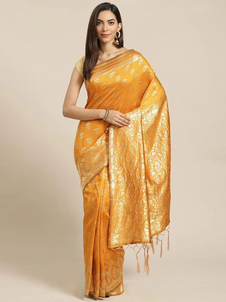 Mustard Woven Design Brocade Saree - Libas