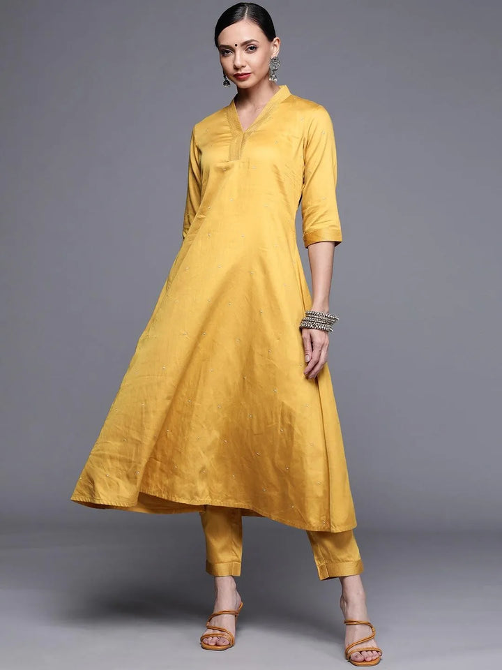 Mustard Woven Design Chanderi Silk Kurta - Libas