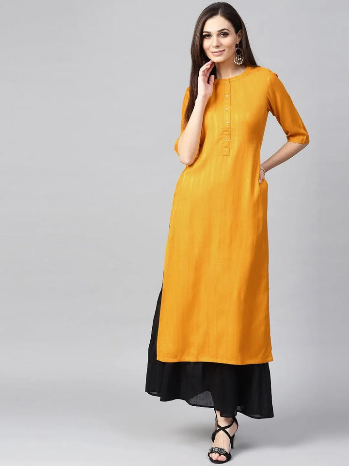 Mustard Woven Design Rayon Kurta - Libas