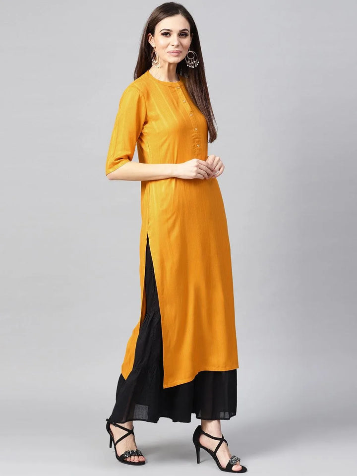 Mustard Woven Design Rayon Kurta - Libas