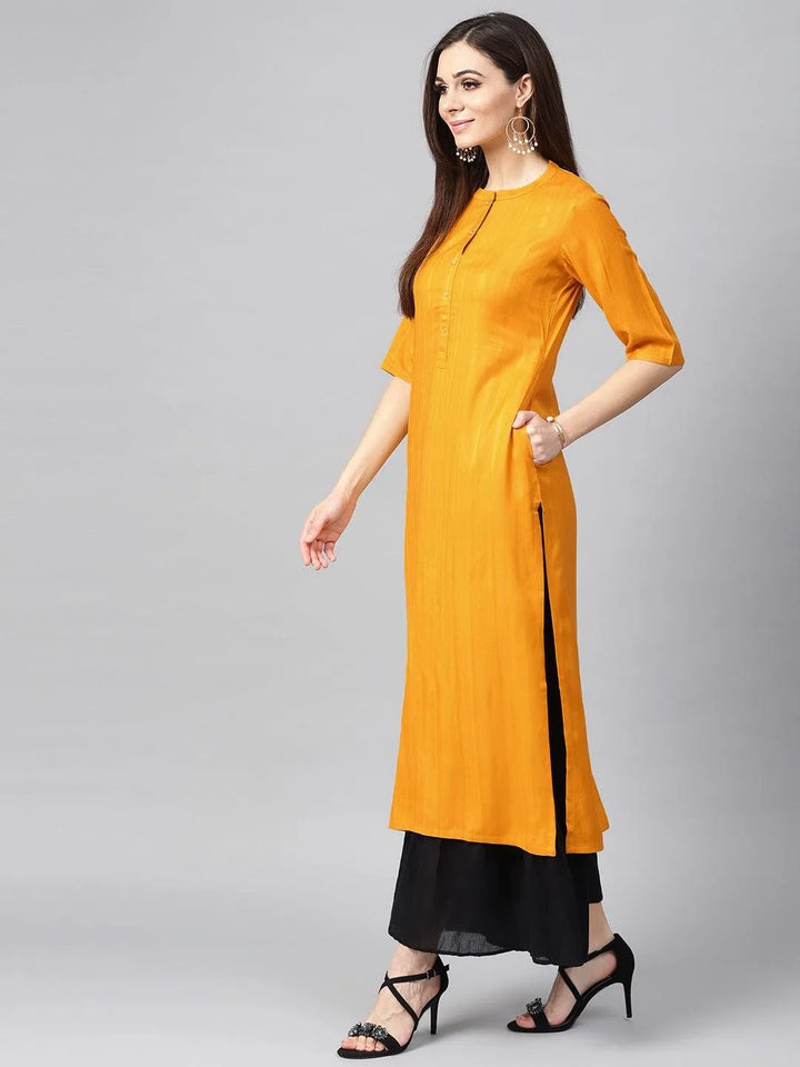 Mustard Woven Design Rayon Kurta - Libas