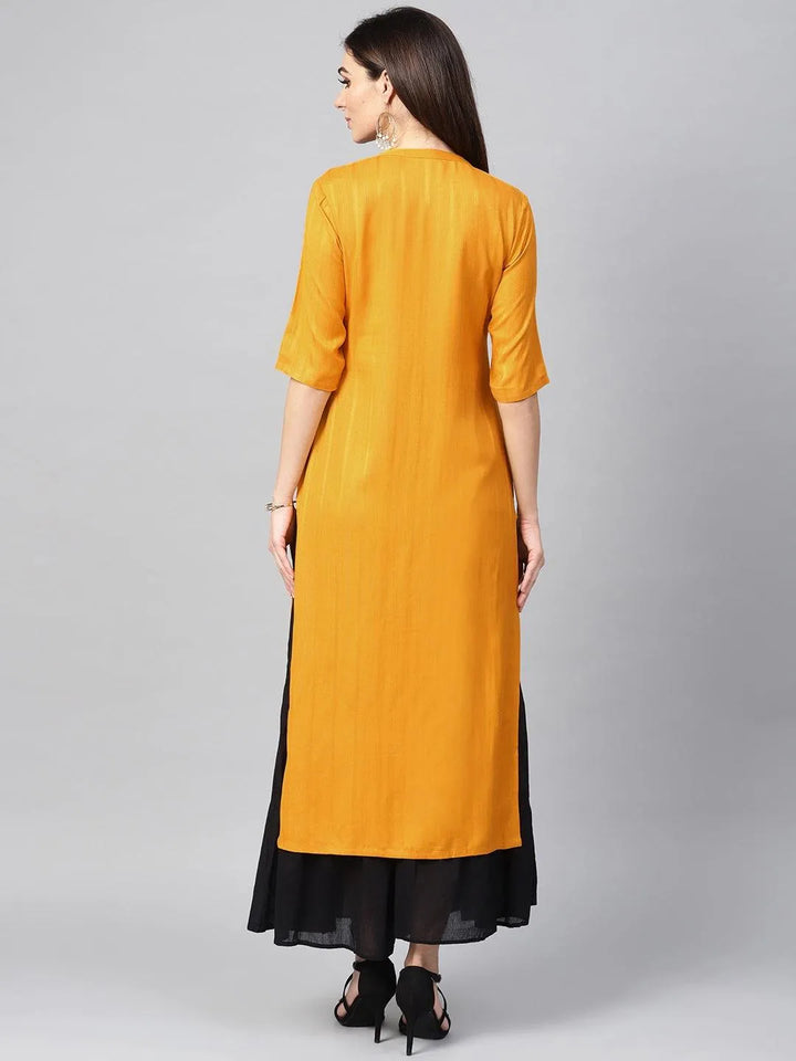 Mustard Woven Design Rayon Kurta - Libas