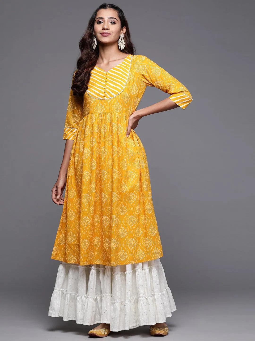 Mustard Yoke Design Cotton Anarkali Kurta - Libas