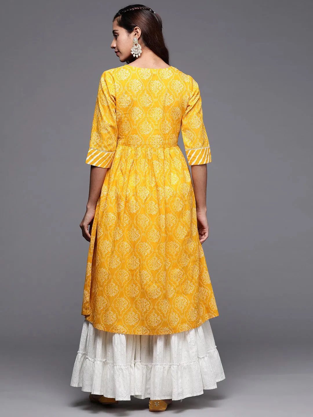 Mustard Yoke Design Cotton Anarkali Kurta - Libas 