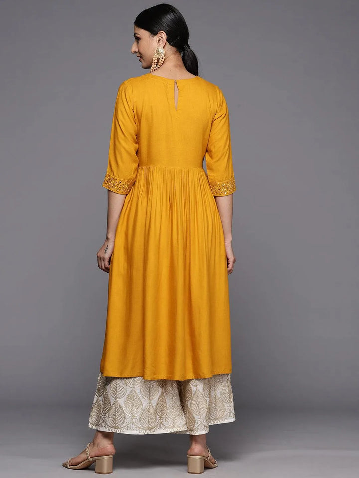 Mustard Yoke Design Rayon A-Line Kurta - Libas