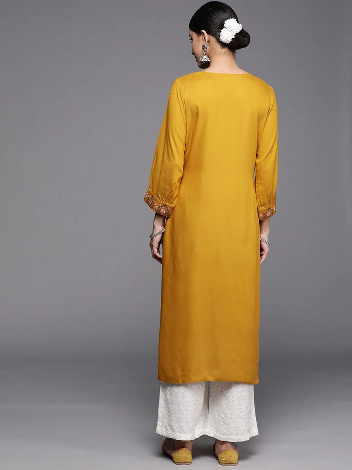 Mustard Yoke Design Rayon Kurta - Libas