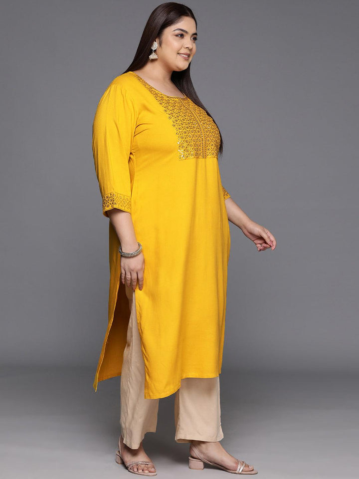 Mustard Yoke Design Rayon Straight Kurta - Libas