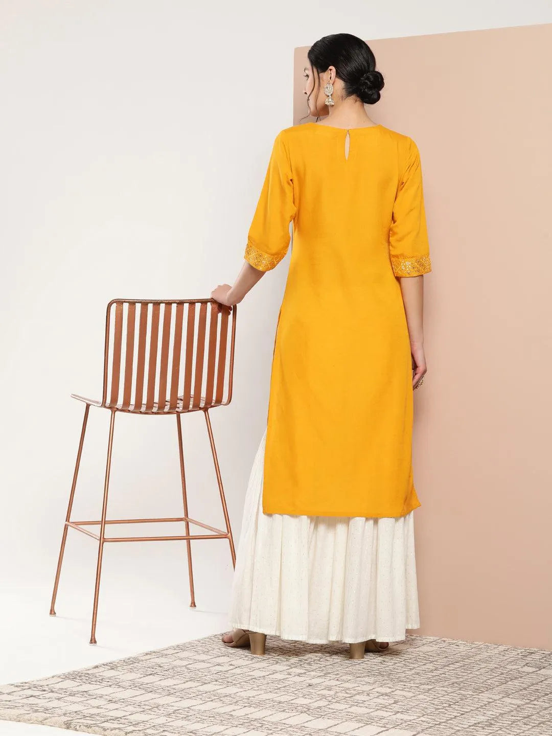 Mustard Yoke Design Rayon Straight Kurta - Libas