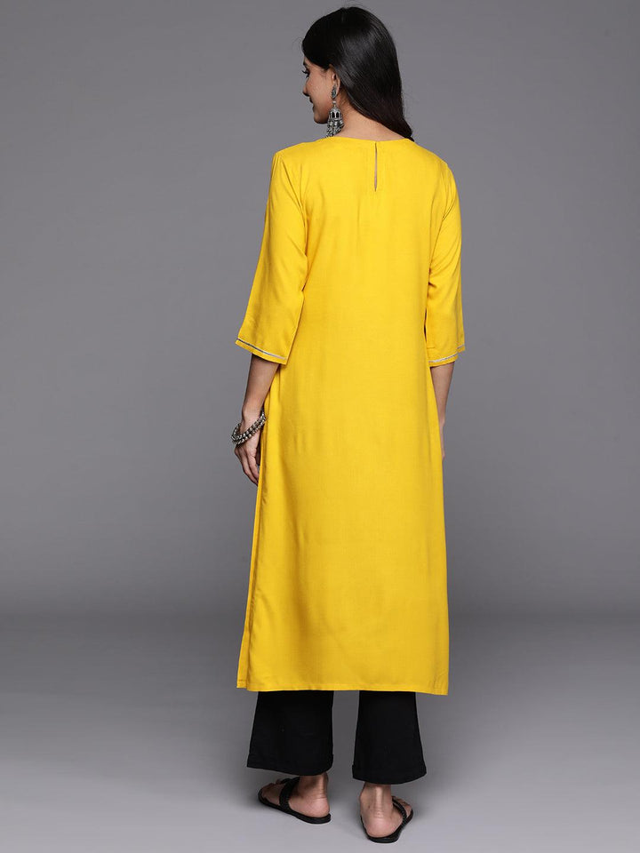 Mustard Yoke Design Rayon Straight Kurta - Libas