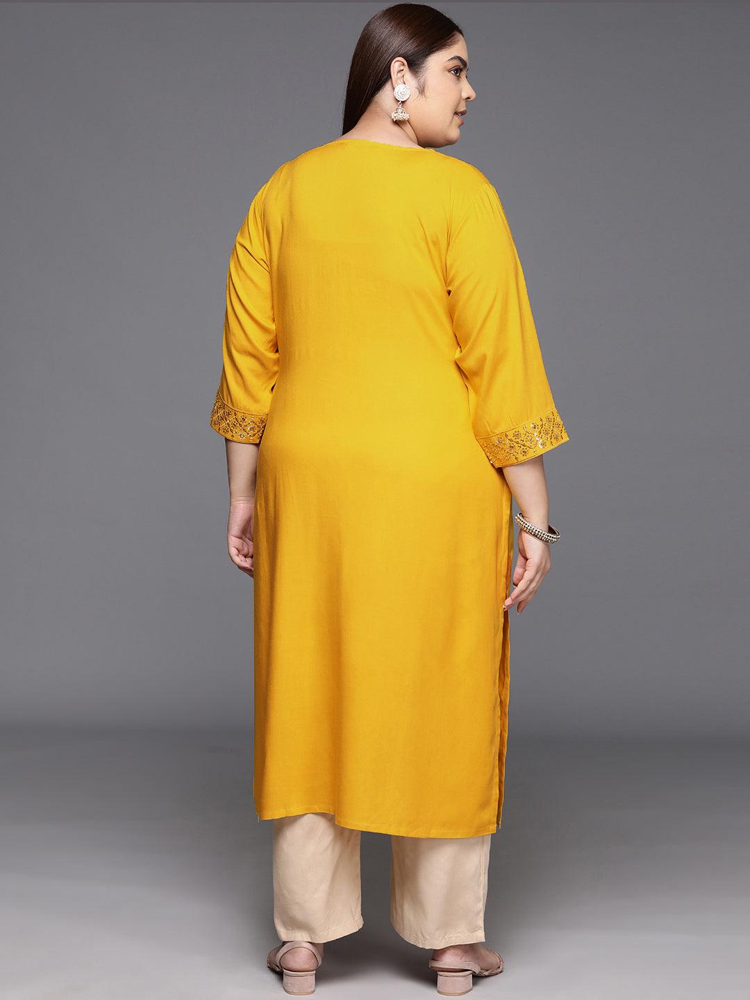 Mustard Yoke Design Rayon Straight Kurta - Libas