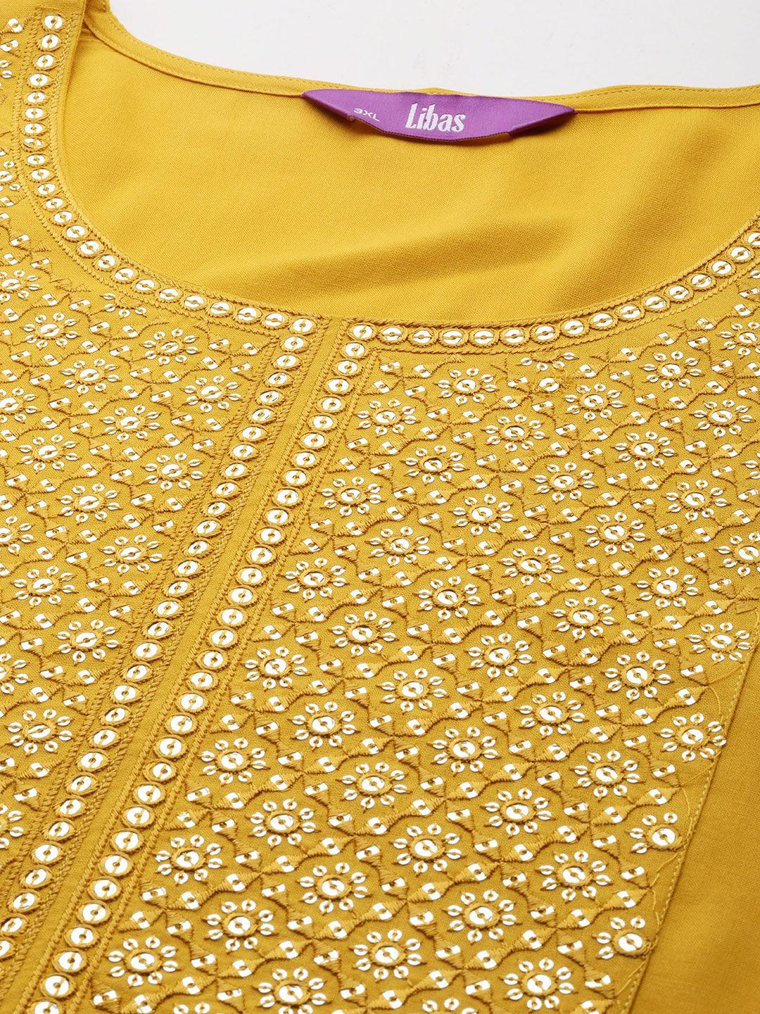 Mustard Yoke Design Rayon Straight Kurta - Libas