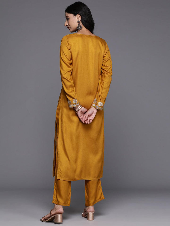 Mustard Yoke Design Wool Blend Straight Kurta With Palazzos - Libas