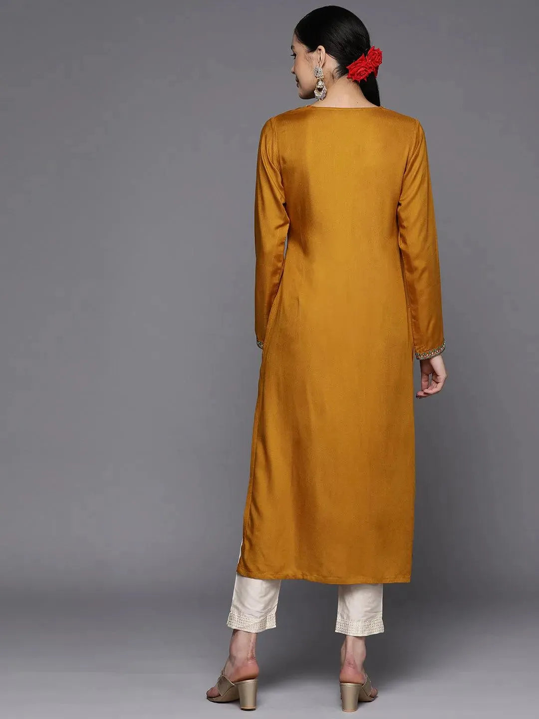 

Mustard Yoke Design Wool Straight Kurta