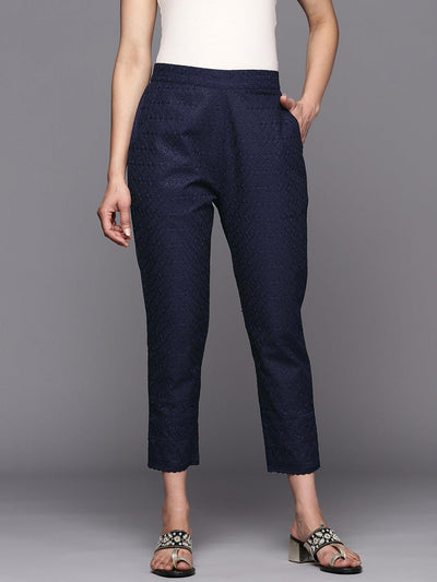 Buy Ayaany Navy Printed Trousers for Women Online @ Tata CLiQ