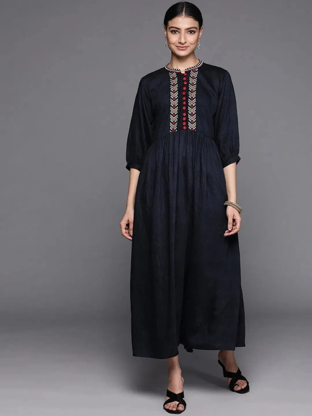 

Buy Navy Blue Embroidered Viscose Rayon Dress - 23317O-XXL | Libas Ethnic Wear Online