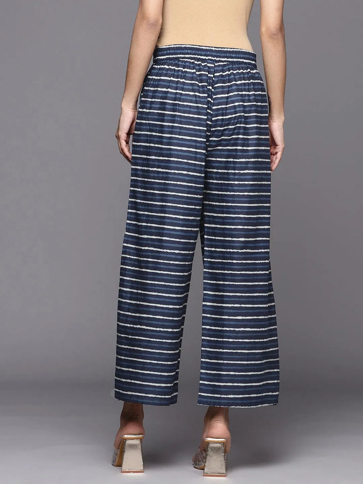 Navy Blue Printed Cotton Palazzos - Libas