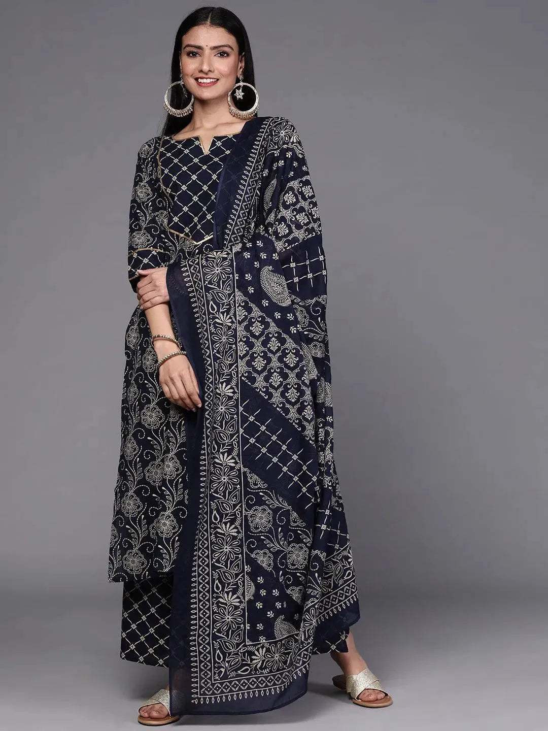 

Buy Navy Blue Printed Cotton Suit Set - 33216O-XS | Libas Ethnic Wear Online