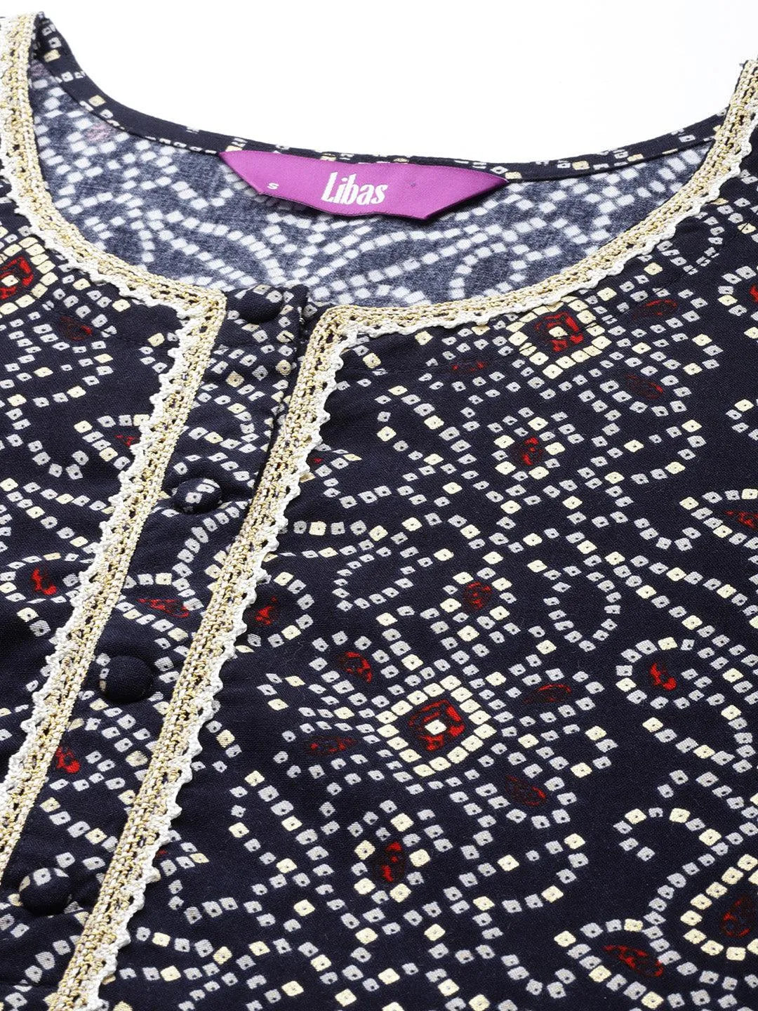 Navy Blue Printed Rayon Straight Kurta - Libas