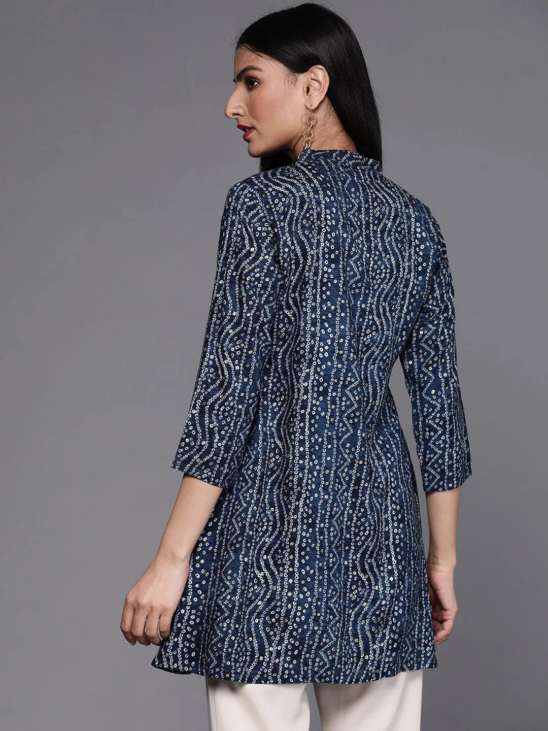 Navy Blue Printed Viscose Rayon Kurti - Libas