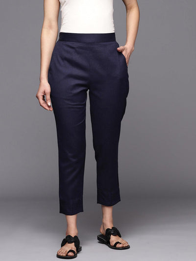 Buy Women Ankle Length Pant Blue Solid Rayon for Best Price