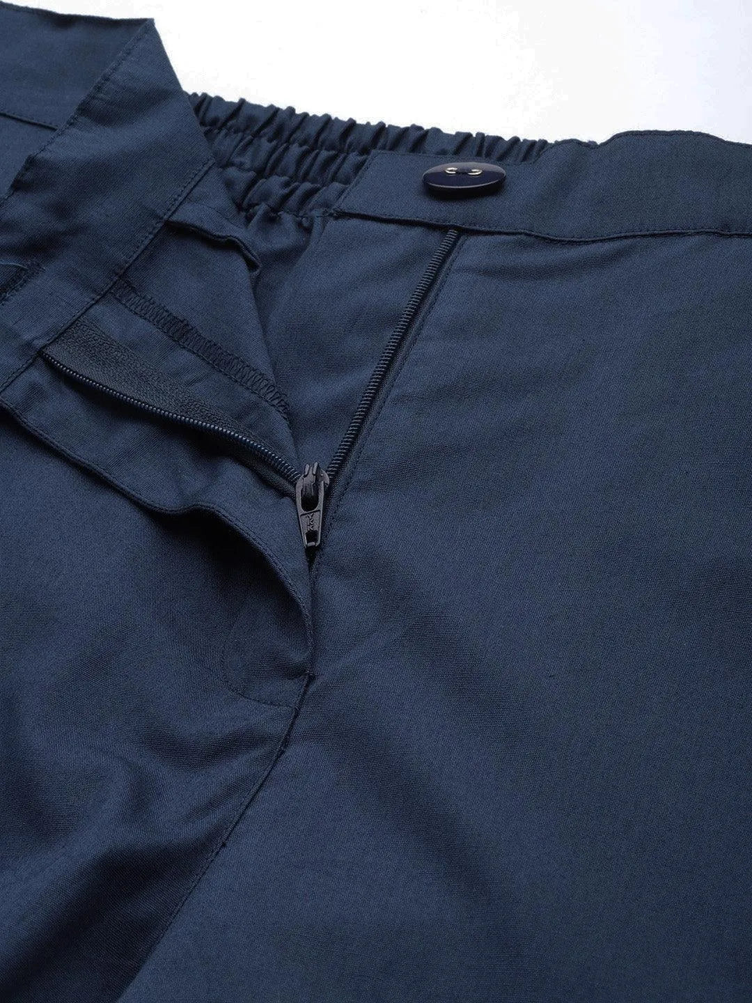 Navy Blue Solid Cotton Trousers - Libas