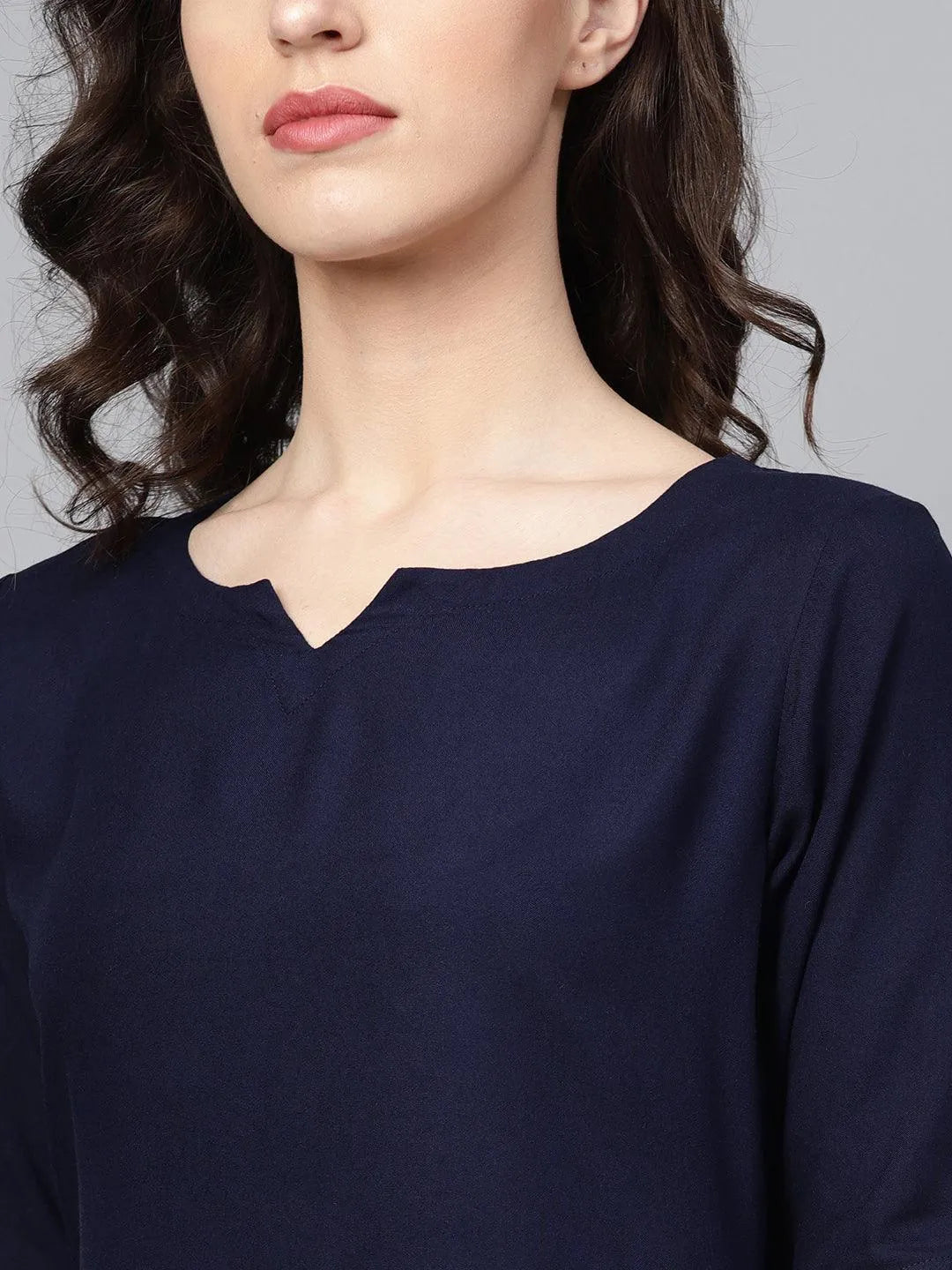 Navy Blue Solid Rayon Suit Set - Libas