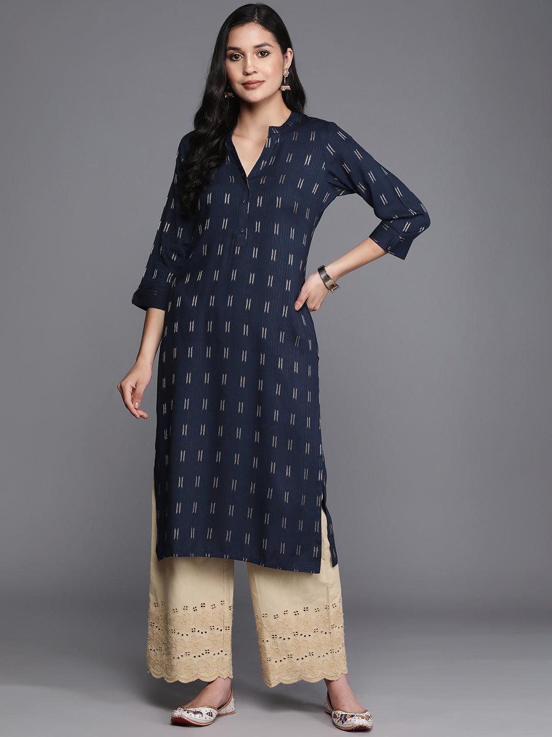 Buy Navy Blue Woven Design Rayon Straight Kurta Online at Rs.704 | Libas