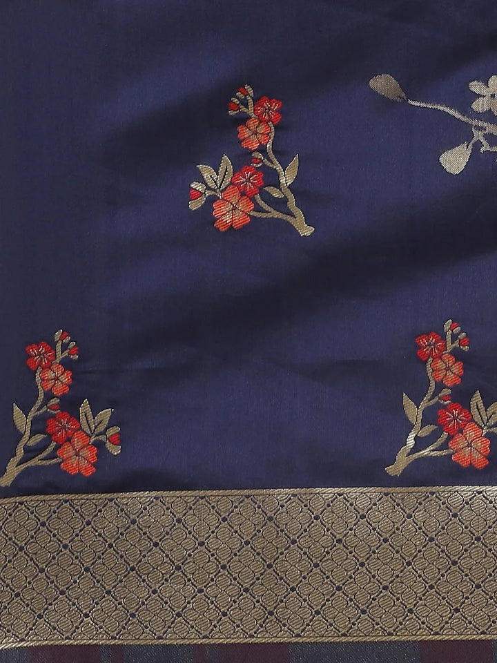 Navy Blue Woven Design Silk Saree - Libas