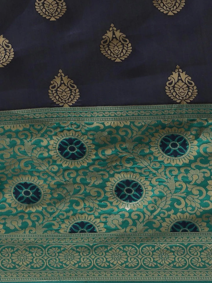 Navy Blue Woven Design Silk Saree - Libas