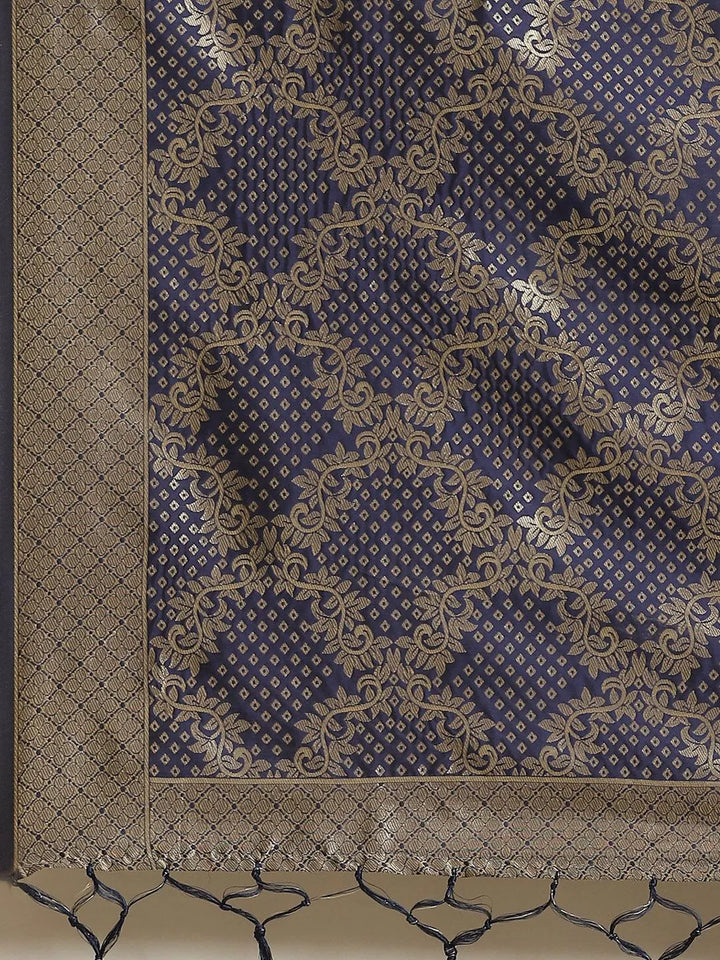 Navy Blue Woven Design Silk Saree - Libas