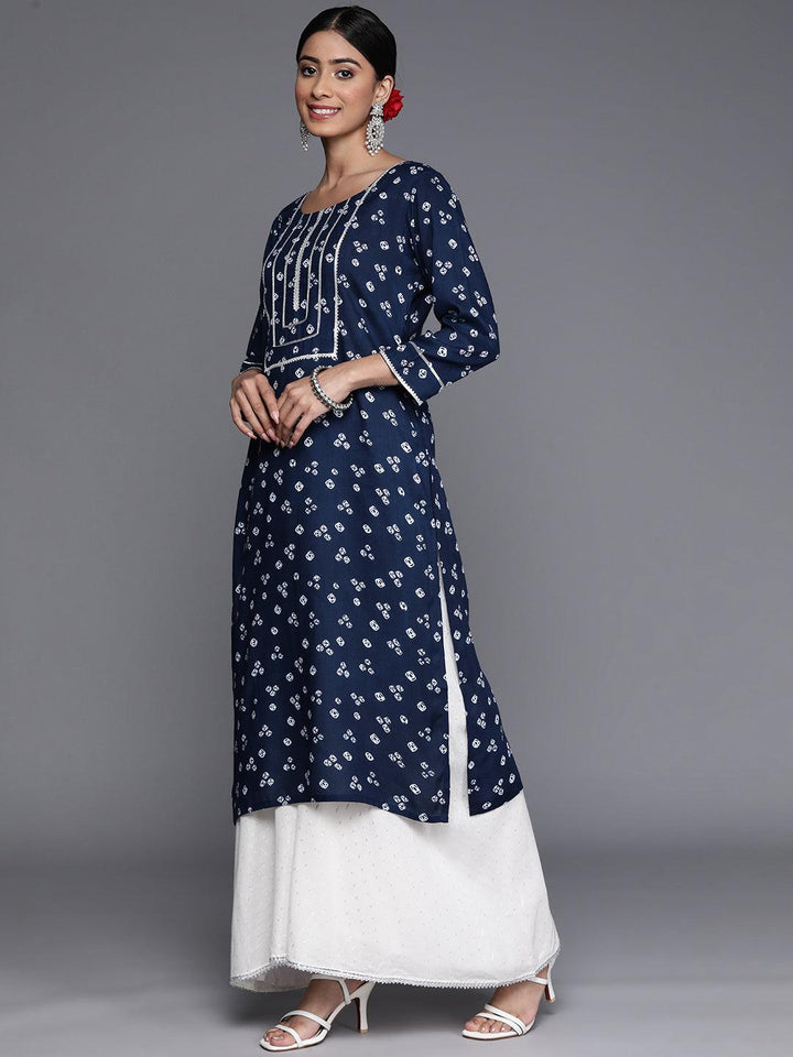 Navy Blue Yoke Design Rayon Straight Kurta - Libas