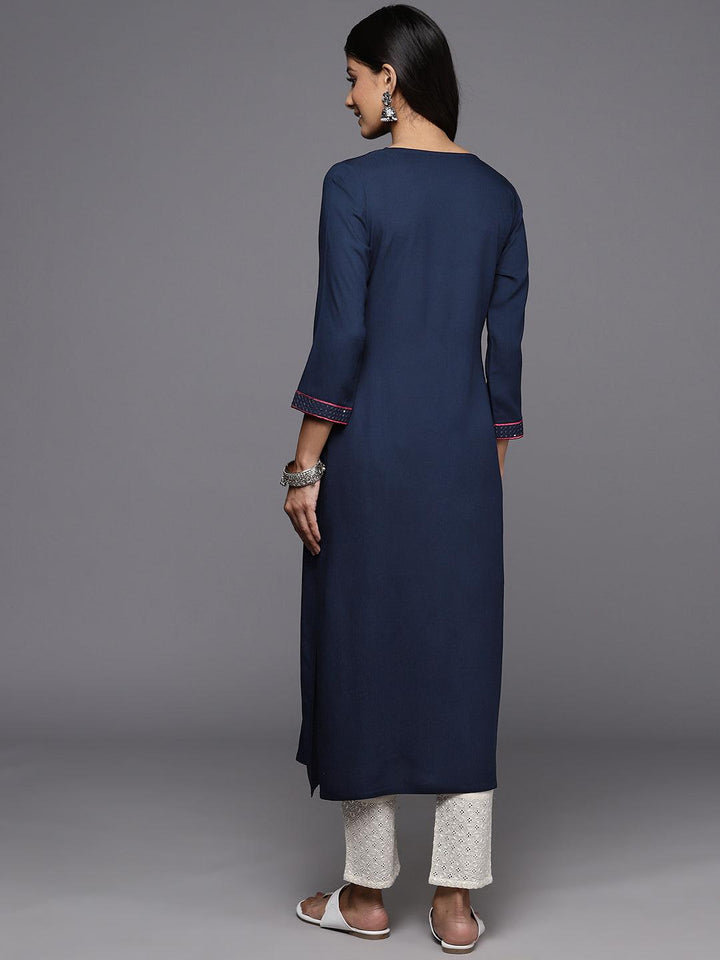 Navy Yoke Design Rayon Straight Kurta - Libas