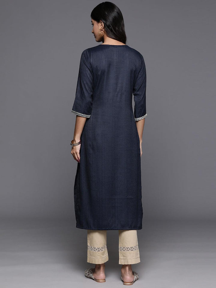 Navy Yoke Design Rayon Straight Kurta - Libas